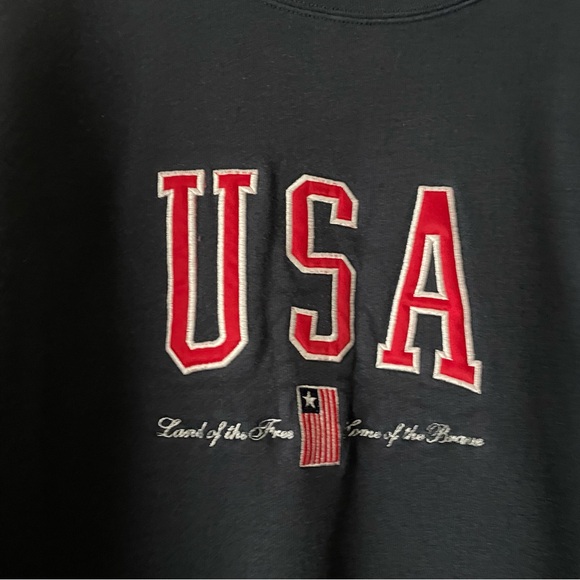 VTG Embroidered Heavyweight Navy Blue USA Sweatshirt L - Picture 3 of 6